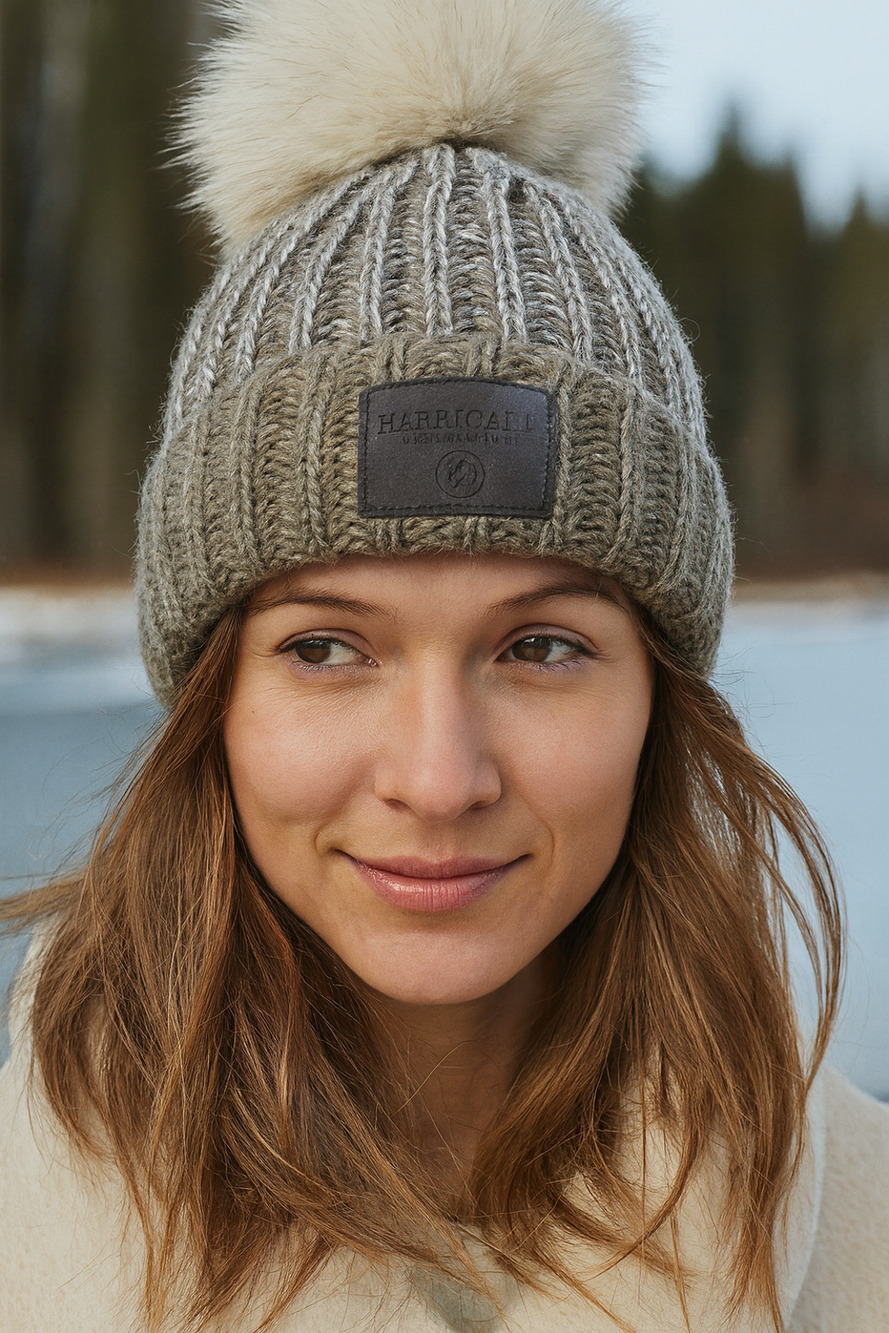 Harricana Chunky Knit Beanie With Faux Fur Pom Women's One Size Quiet Luxury